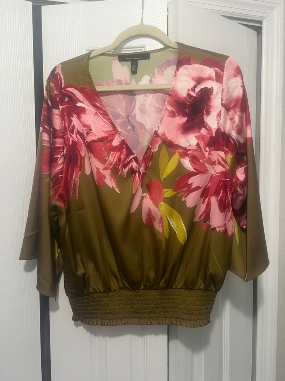 Floral V-Neck Blouse - Olive with Pink Floral White House black market .